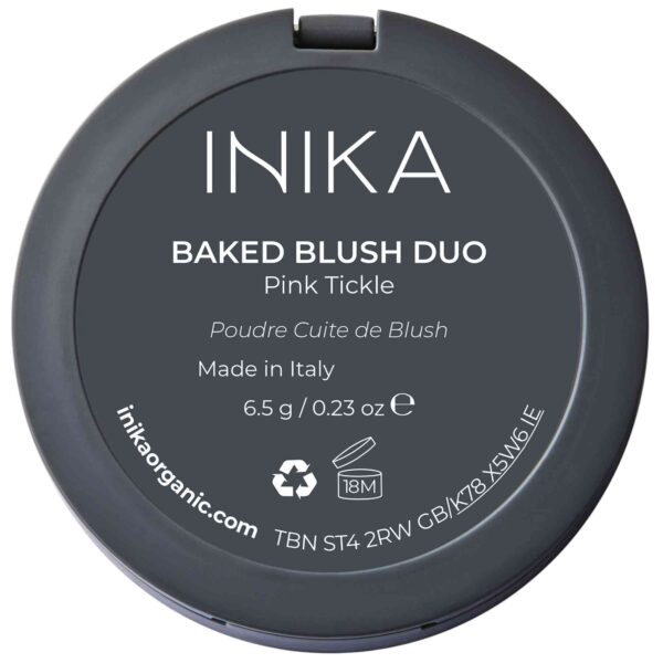 INIKA Baked Blush Duo Pink Tickle – natürliches, veganes Rouge mit zwei mineralischen Farbtönen im nachhaltigen Tiegel