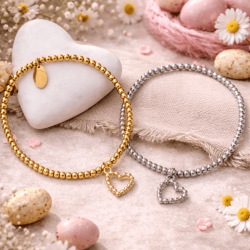 Kugelarmband mit Herz-Anhänger - Gold oder Silber