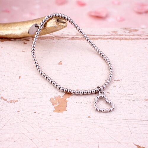 Silber Kugelarmband mit Herz-Anhänger